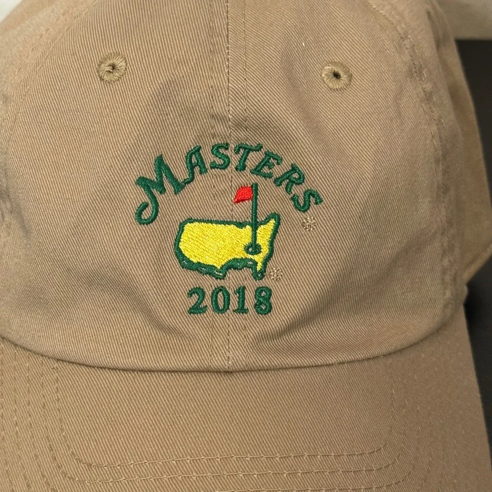 American Needle Masters 2018 Golf Tournament Hat Tan Khaki Cotton Adjustable Cap